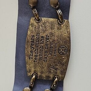 Vintage Unique Lenny And Eva Leather Cuff and Metal Quote Bracelet